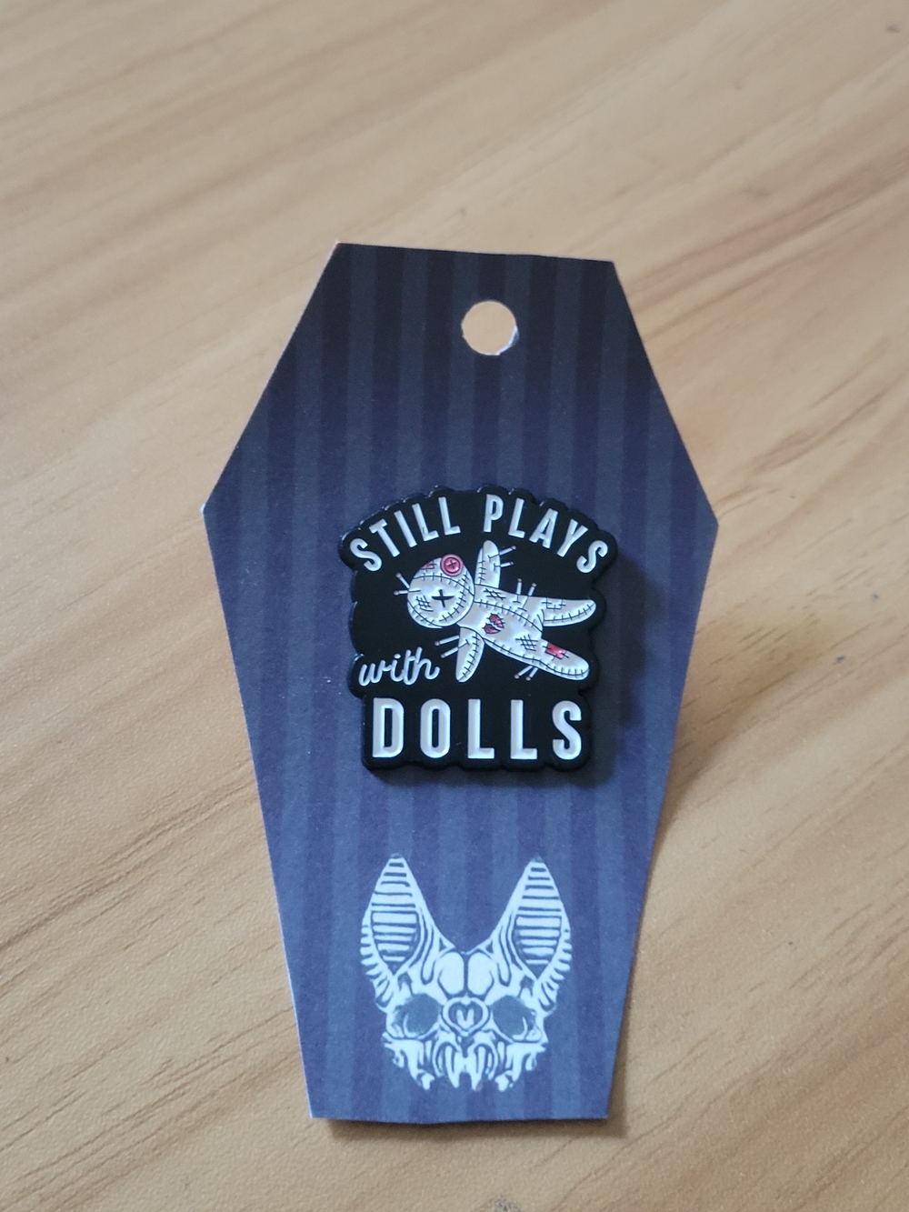 💀NEW💀Hand Crafted Black and White "Still Plays with Dolls" Enamel Brooch